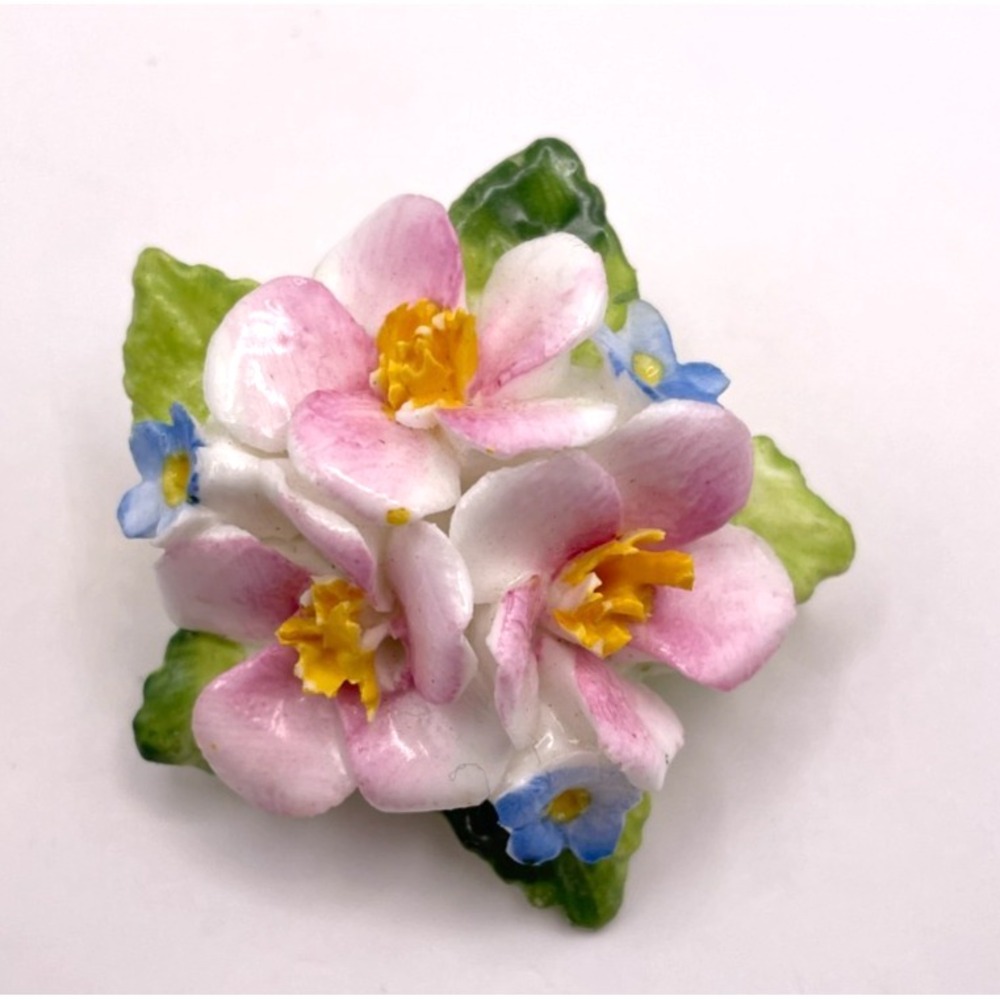 Vintage Healacraft Bone China Floral Cluster Brooch England Pink Blue Green